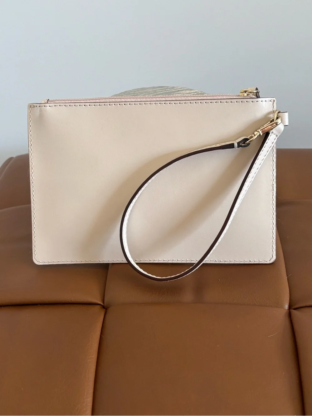 kate spade Cream Leather Wristlet with Gold Plate